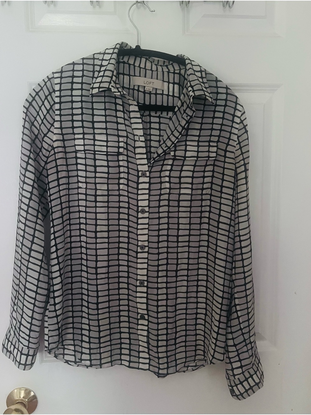 LOFT Black and White Grid Button-Down Shirt